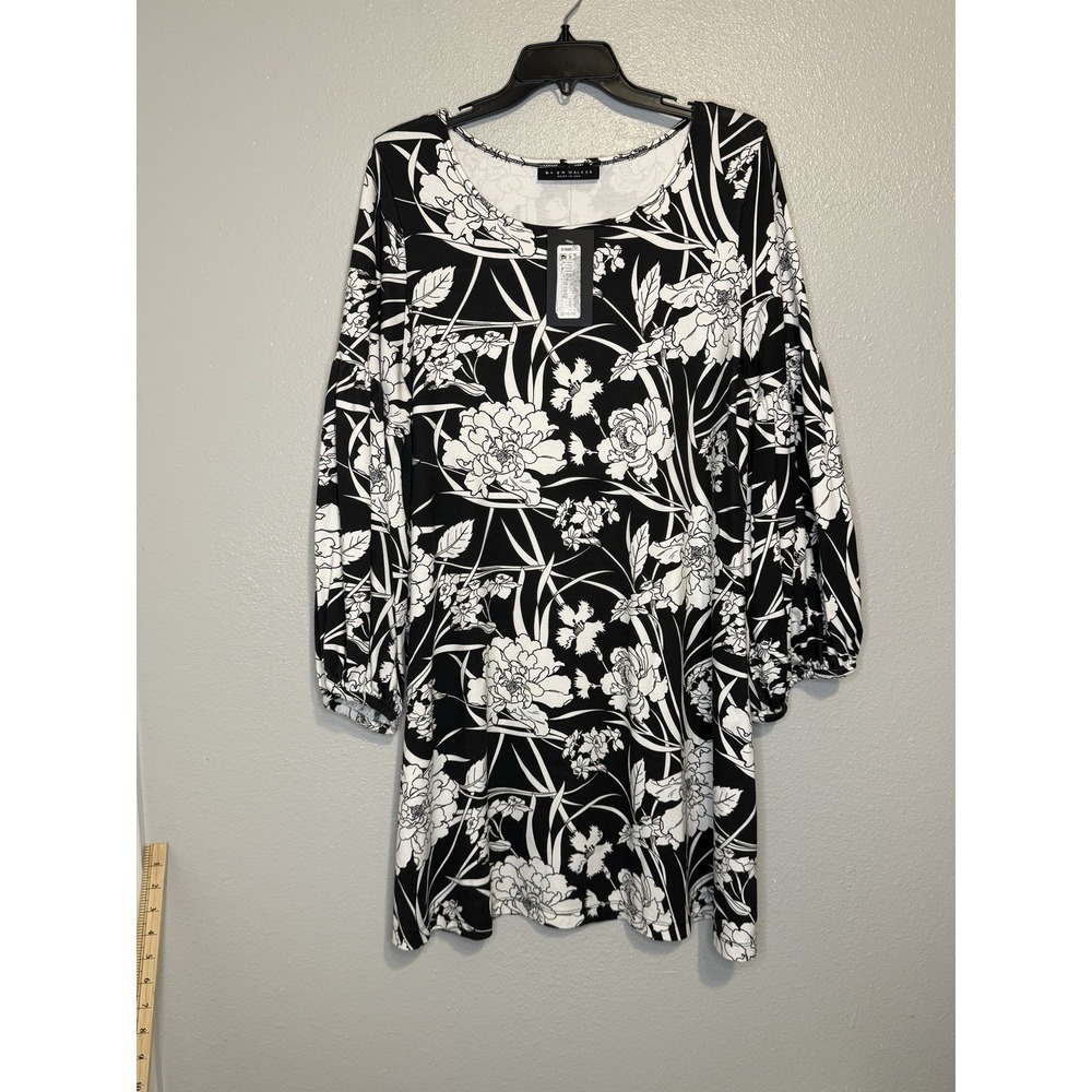Bryn Walker Large Modal Ponti Floral Round Neck Long Sleeve Lantern Dress New